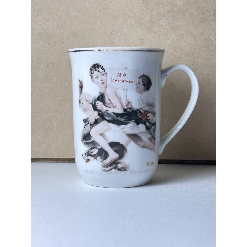 Normal Rockwell Coffee Mug. No Swimming. White Coffee Mug